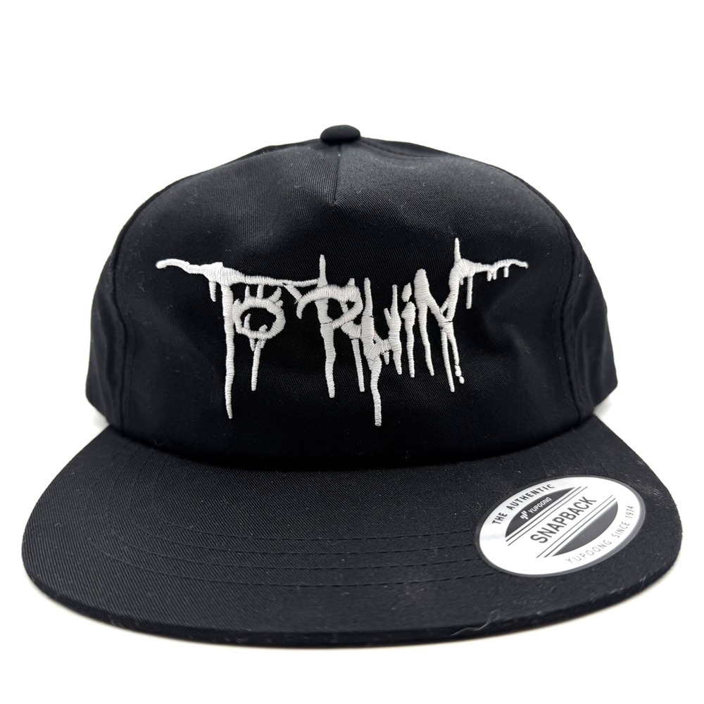 Yupoong Snapback Hat Black "TO RUIN" Embroidered Graphic Adjustable Streetwear